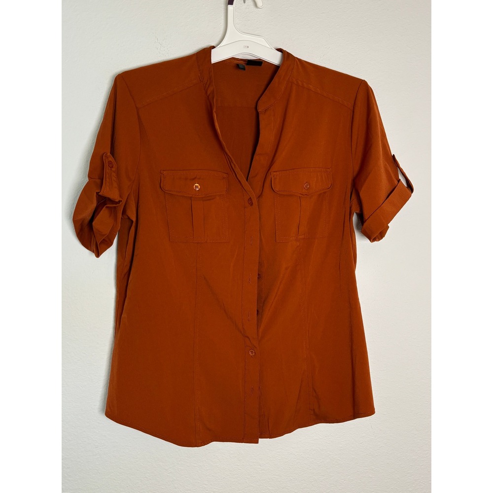 Nue Options Womens Large Burnt Orange Button Down Utility Shirt Short Sleeve